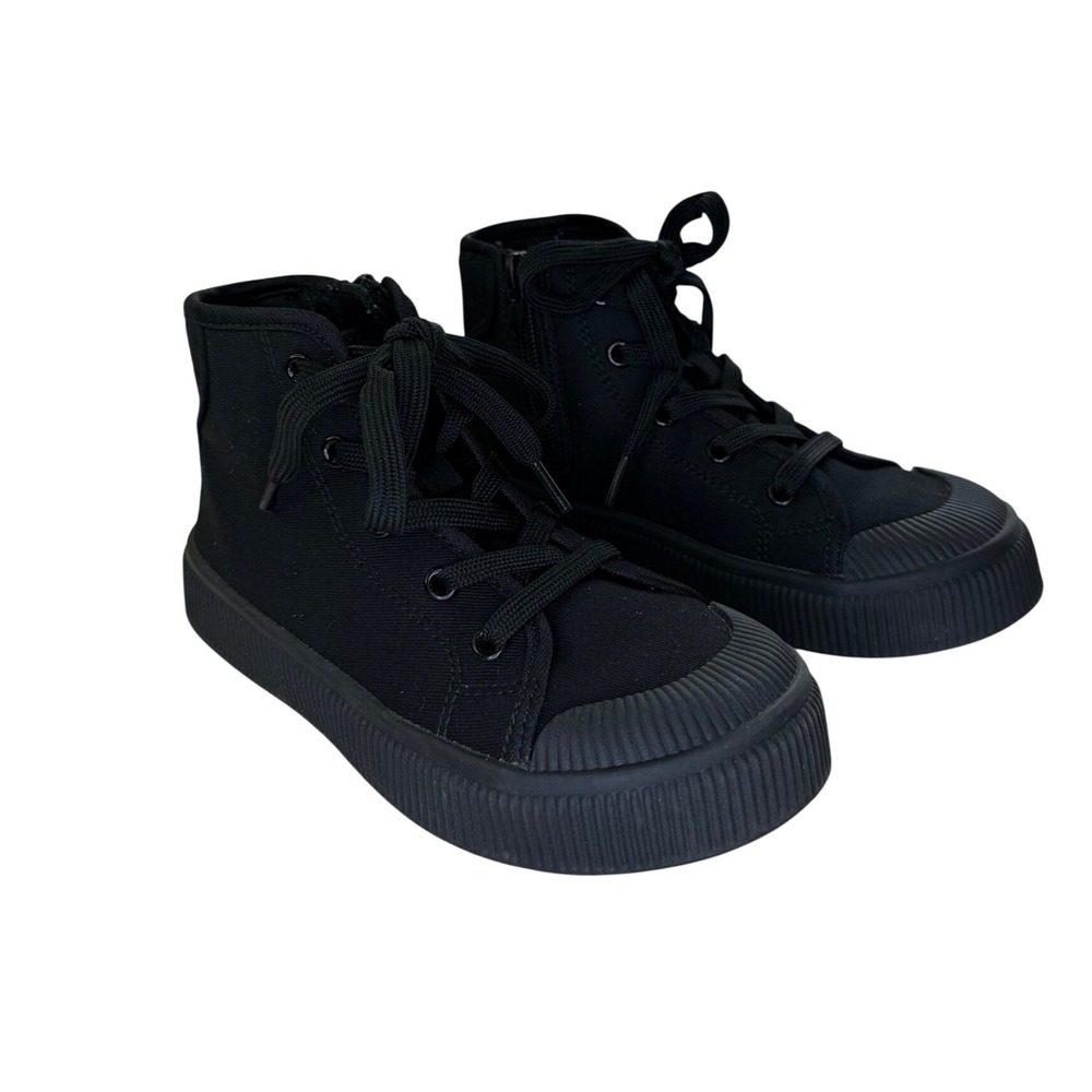 Kids Black Canvas High Top Sneakers with Side Zip Size 13